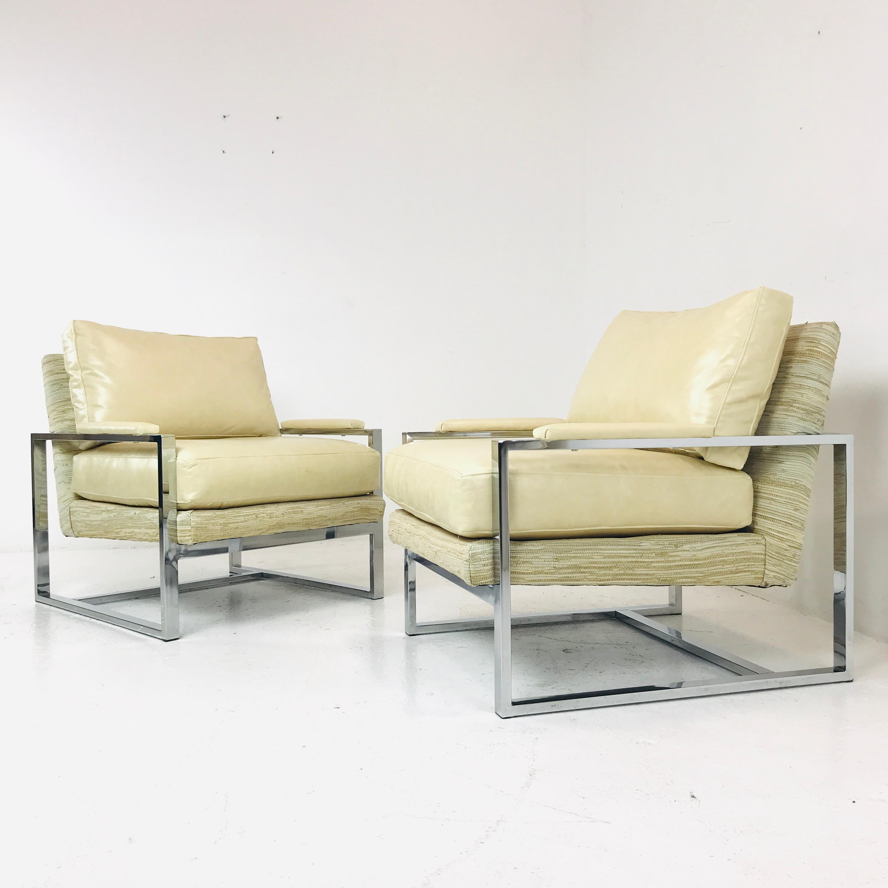Late 20th Century Pair of Chrome Milo Baughman Style Chairs