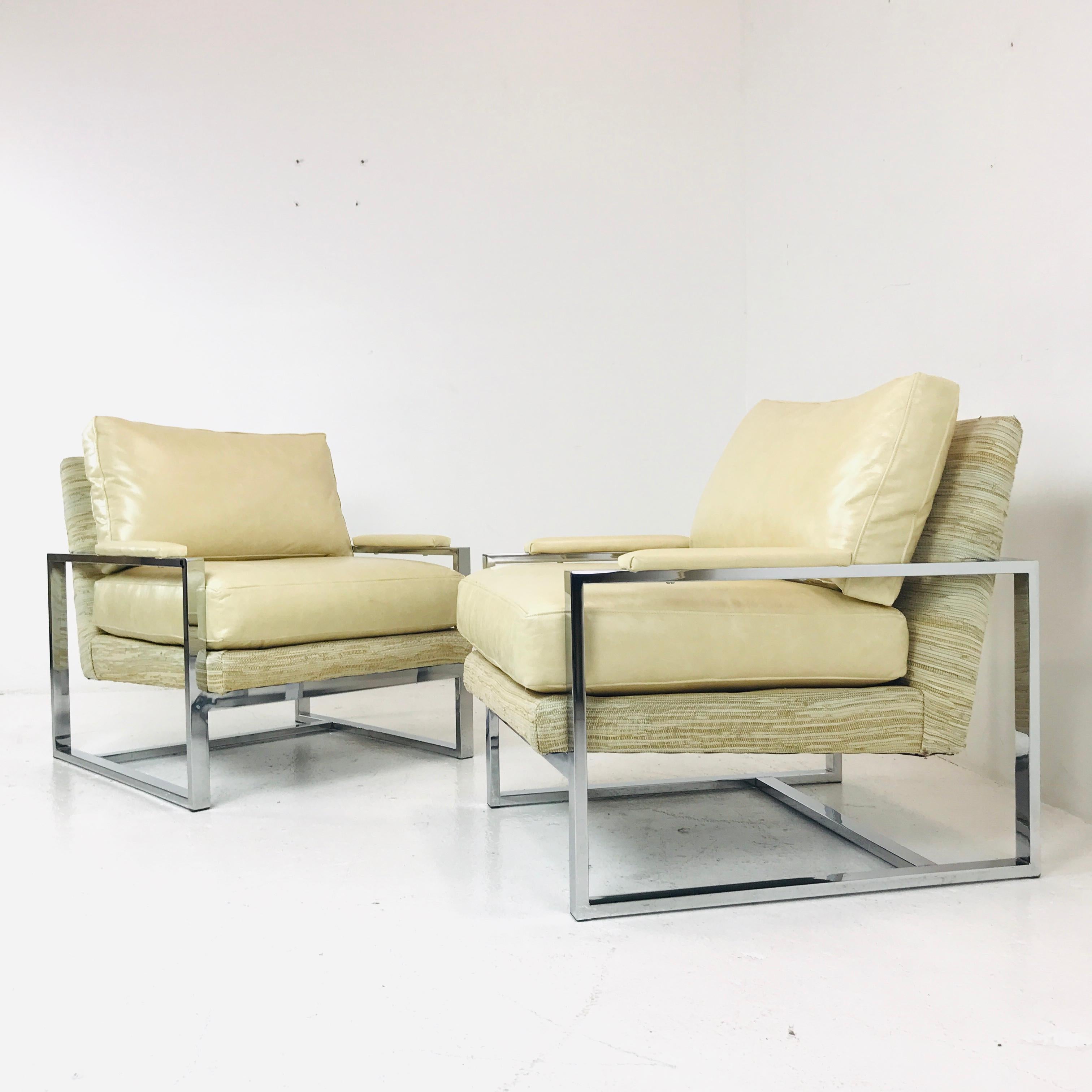 Pair of Chrome Milo Baughman Style Chairs 1