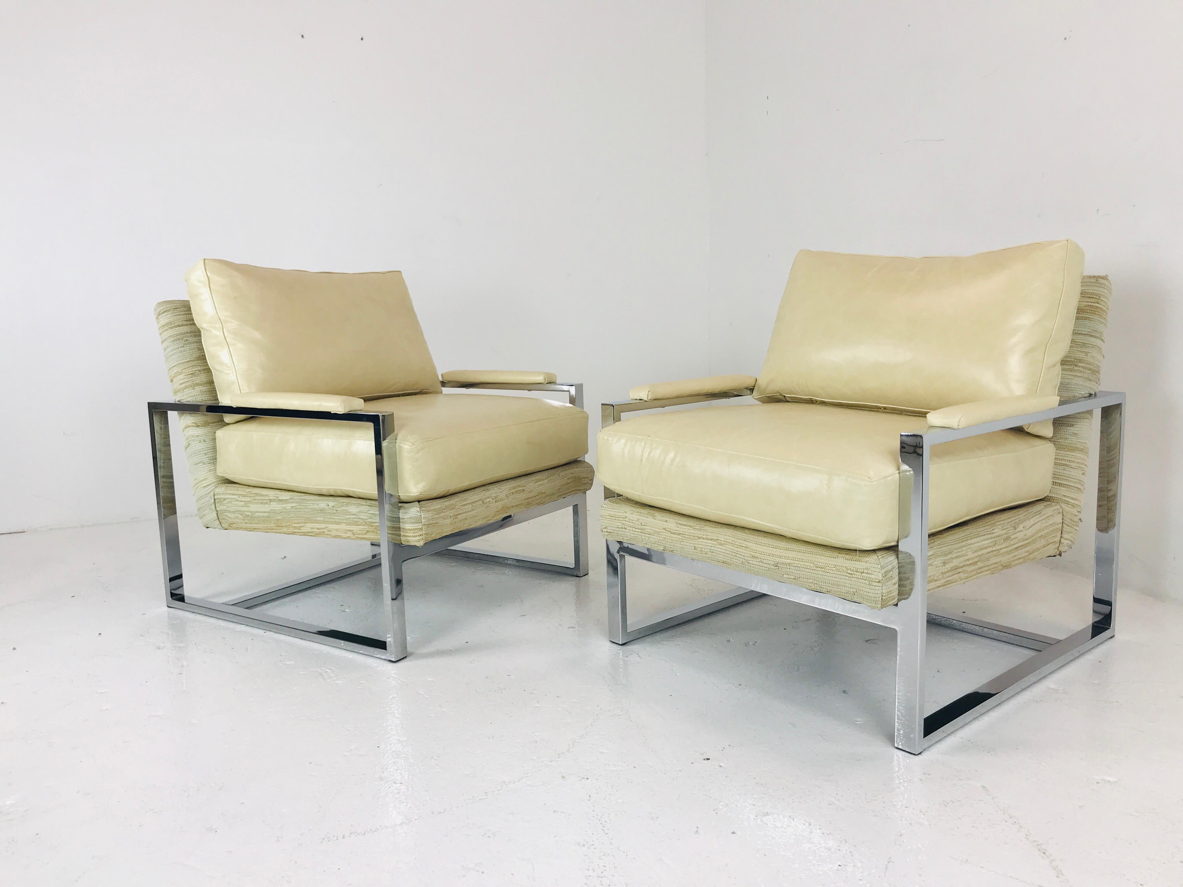 Pair of Chrome Milo Baughman Style Chairs 2