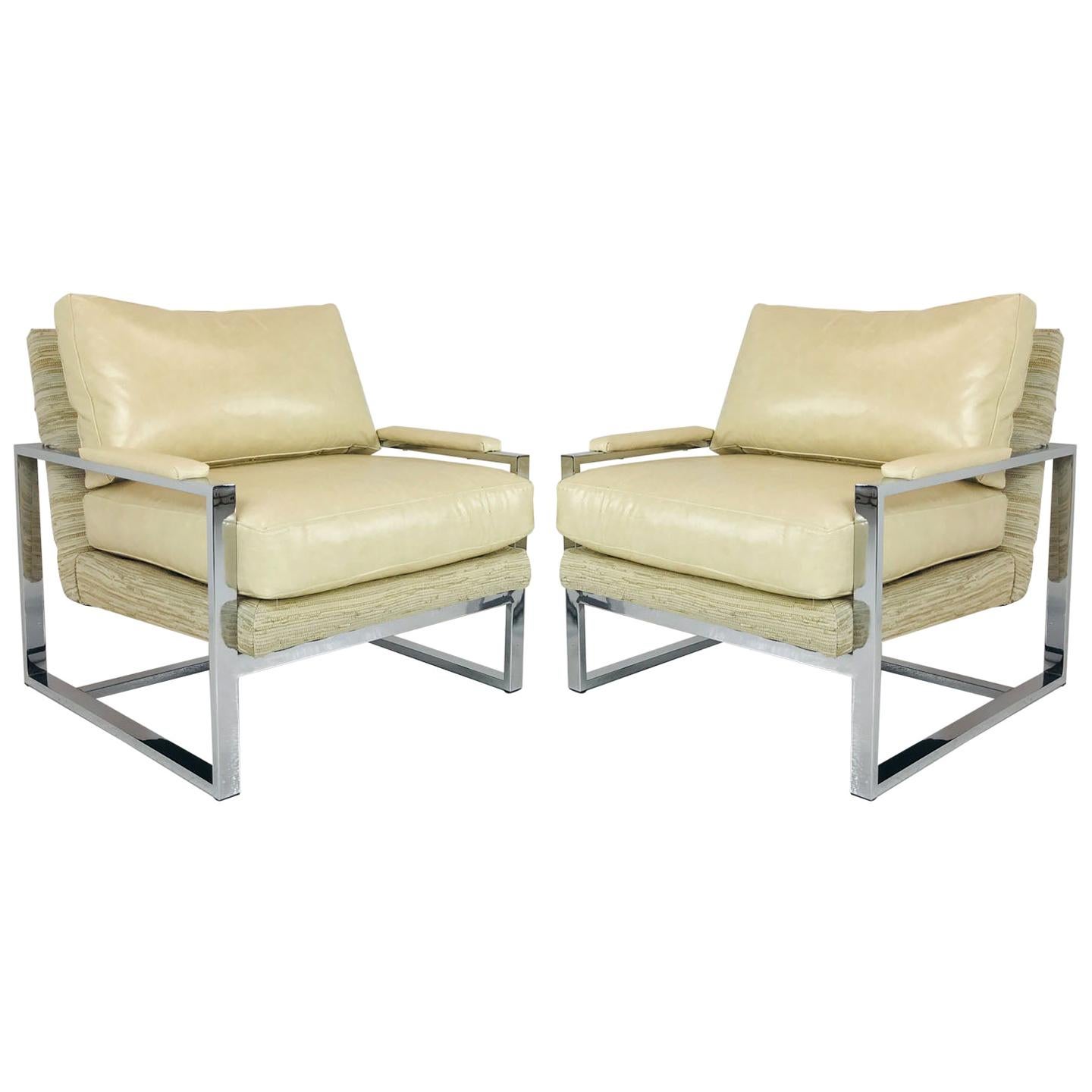 Pair of Chrome Milo Baughman Style Chairs