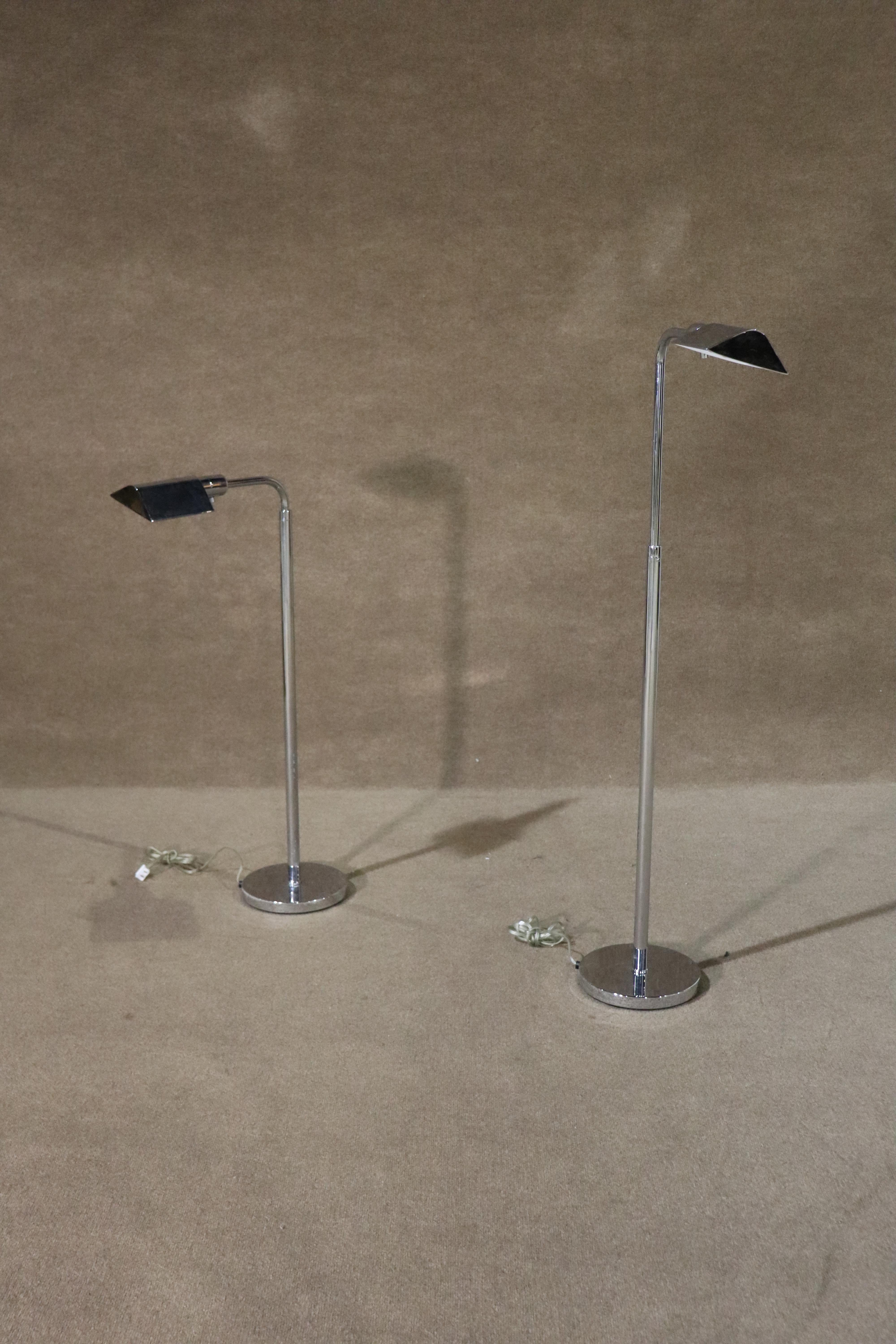 Pair of polished chrome floor lamps in the style of Koch and Lowy. 
Lowest: 39.75