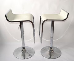 Pair, Chrome White Vinyl 10 Inches Adjustable Swivel Bar Bistro Breakfast Stools