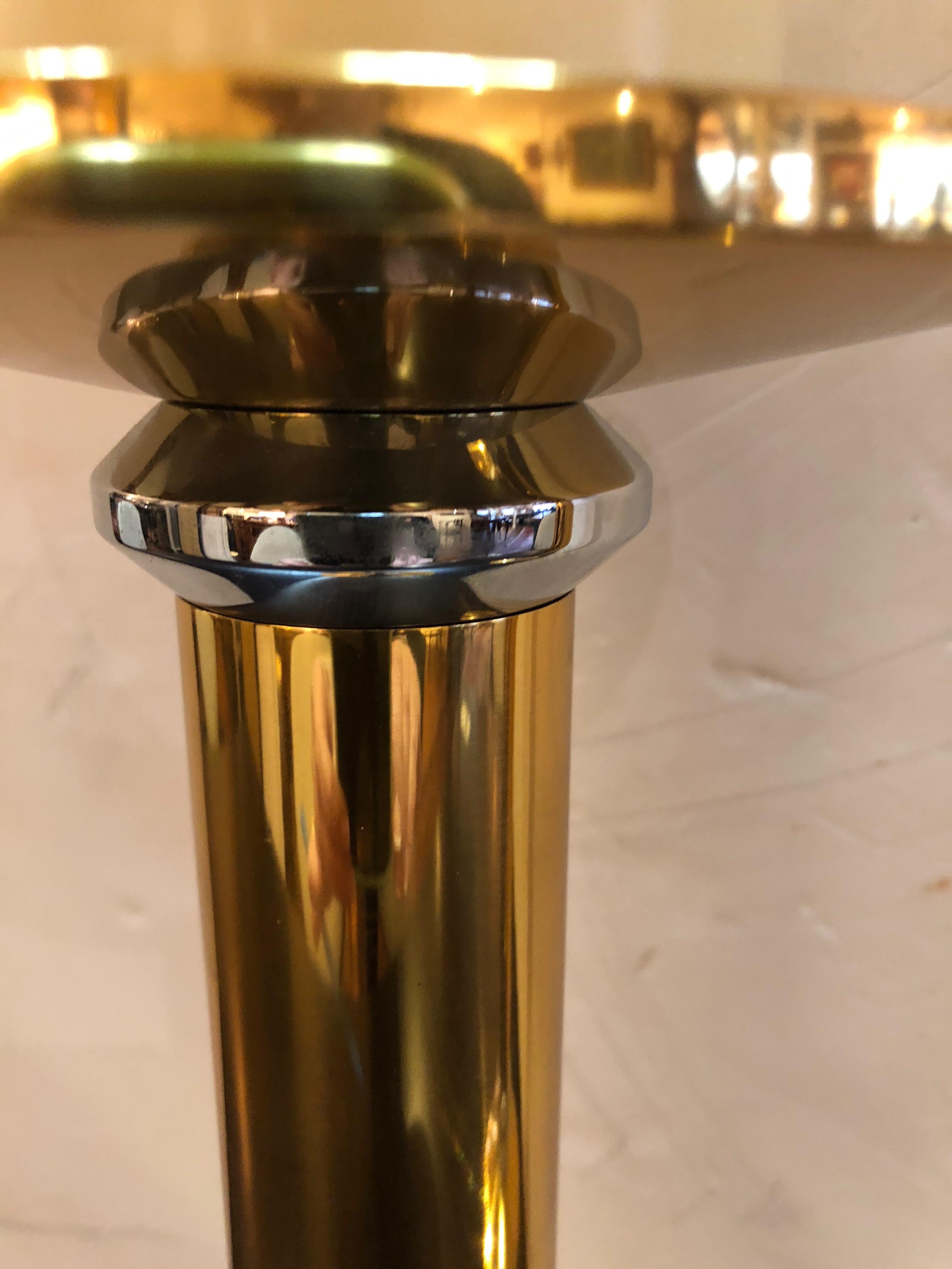 American Chunky Brass and Chrome Karl Springer Style Mid-Century Modern Candlesticks Pair