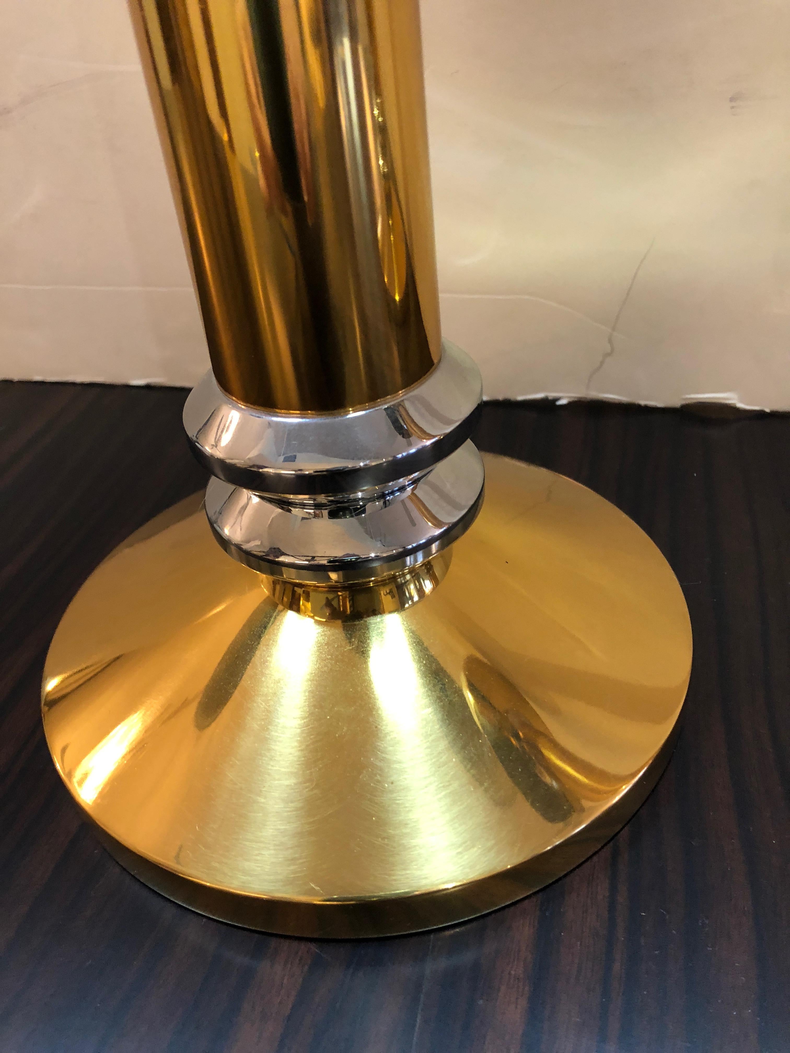 Chunky Brass and Chrome Karl Springer Style Mid-Century Modern Candlesticks Pair In Excellent Condition In Hopewell, NJ