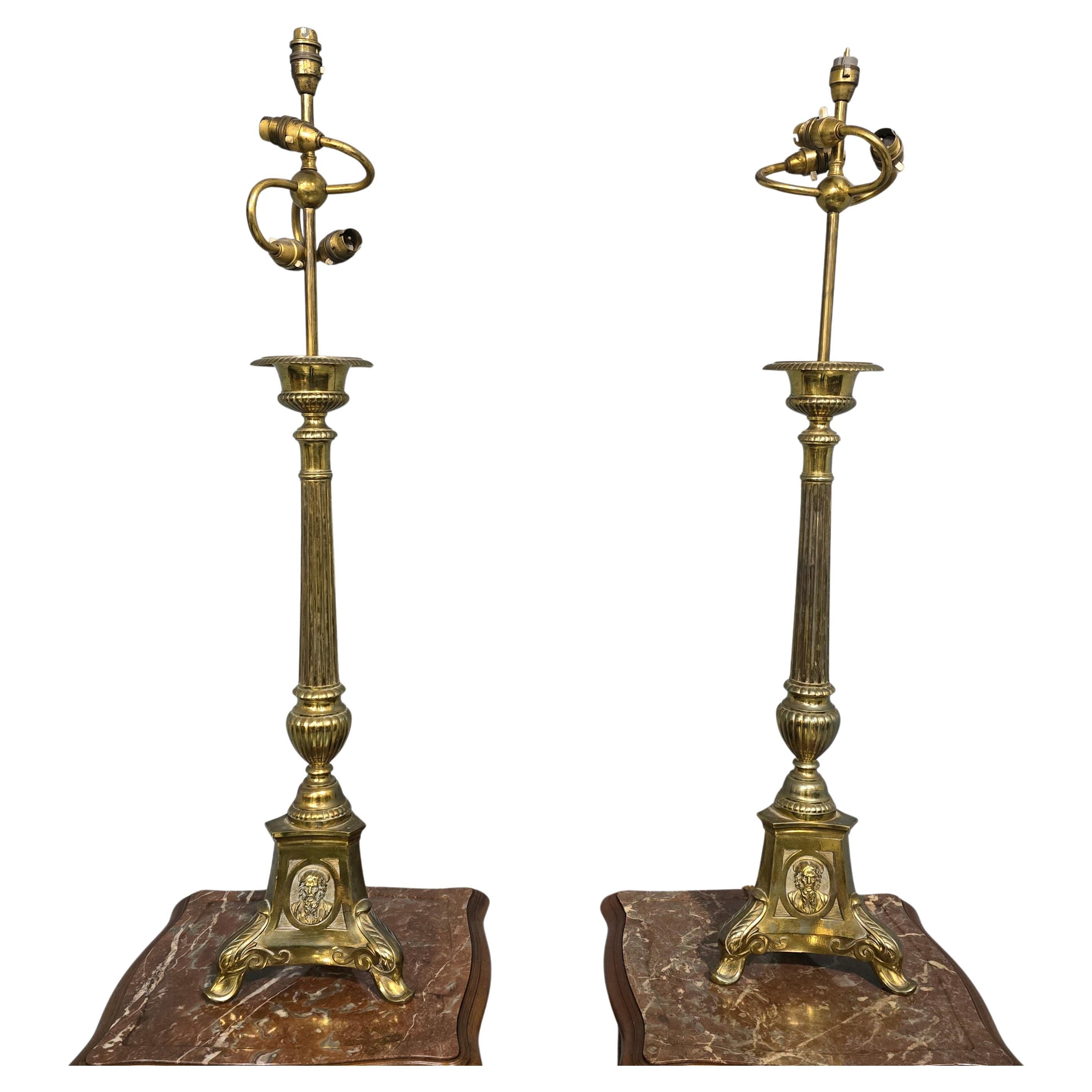 Pair Church Candlestick Table Lamps