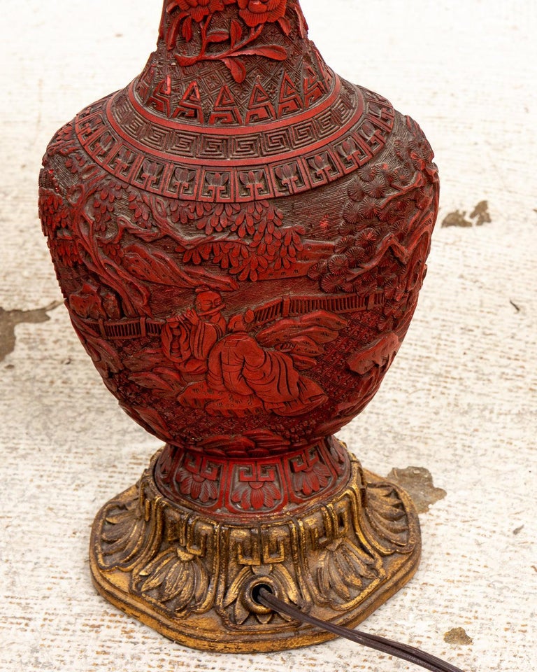 Pair Cinnabar Vases made into Lamps by Edward I. FarmerNew York For