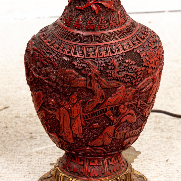 Pair Cinnabar Vases Made into Lamps by Edward i, FarmerNew York For