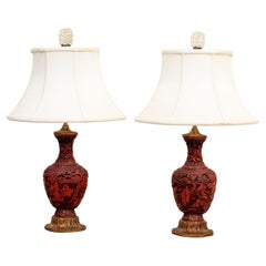 Pair Cinnabar Vases Made into Lamps by Edward i, Farmer-New York