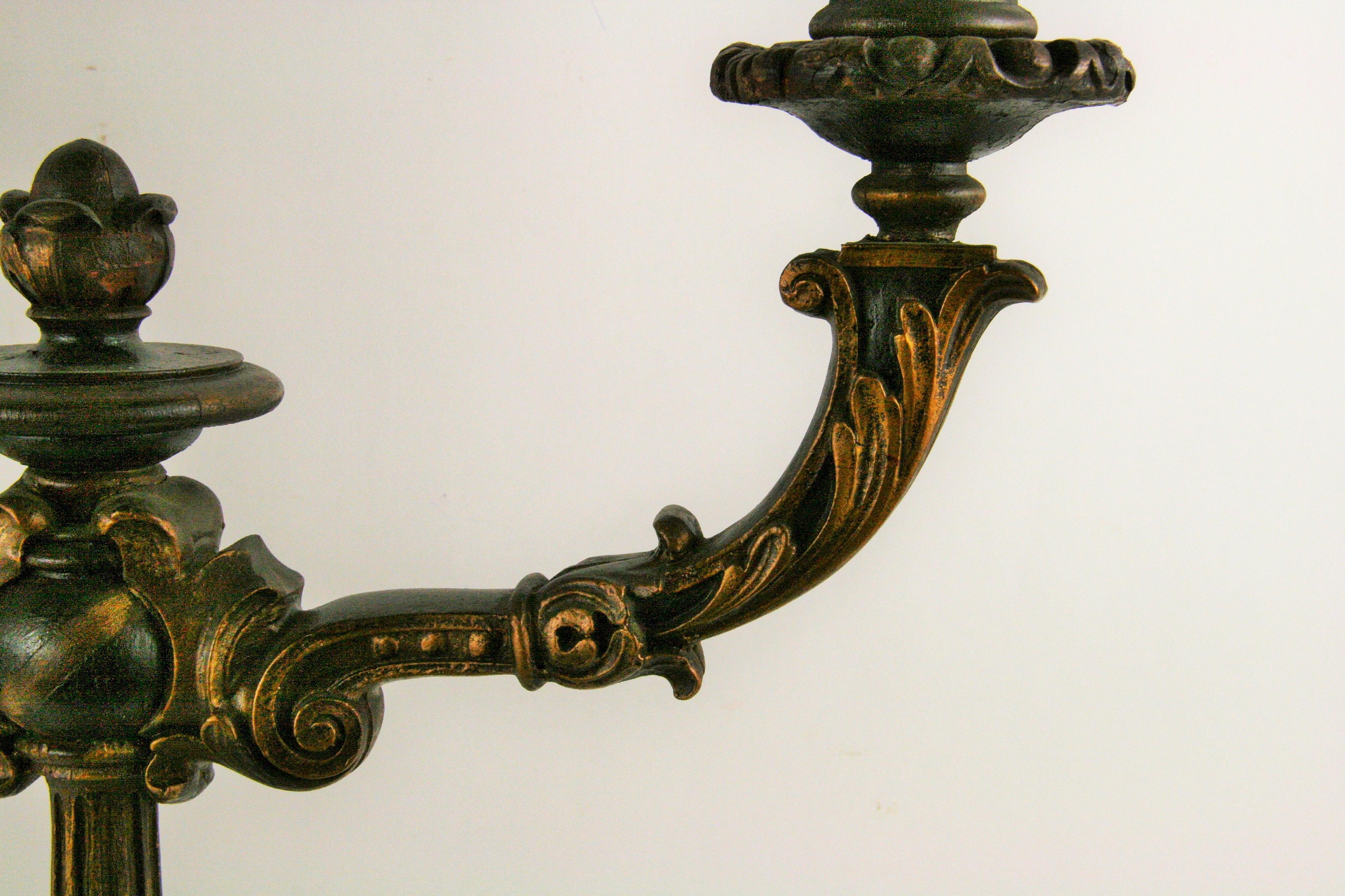 Pair of  Italian Wood and Gesso Decorative Candelabras Late 19th century In Good Condition In Douglas Manor, NY