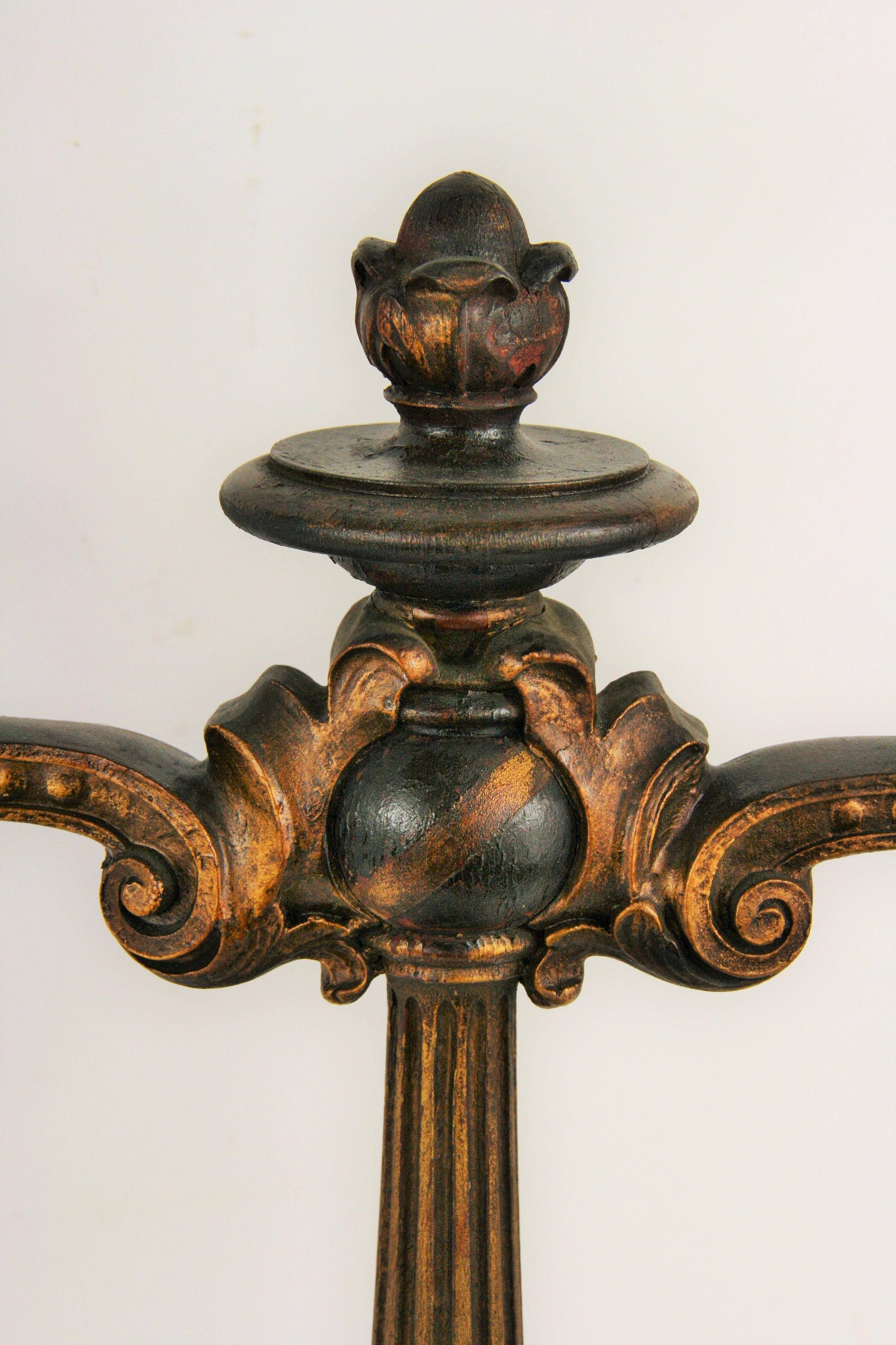 Hardwood Pair of  Italian Wood and Gesso Decorative Candelabras Late 19th century