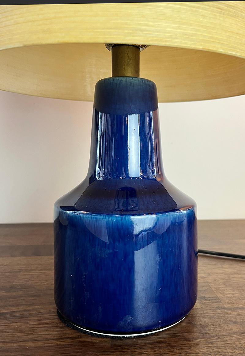 Mid-Century Modern PAIR Circa 1960s Lotte Bostlund 1200 Series Table Lamps with Colbalt Blue Glaze For Sale