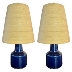 Retro PAIR Circa 1960s Lotte Bostlund 1200 Series Table Lamps with Colbalt Blue Glaze