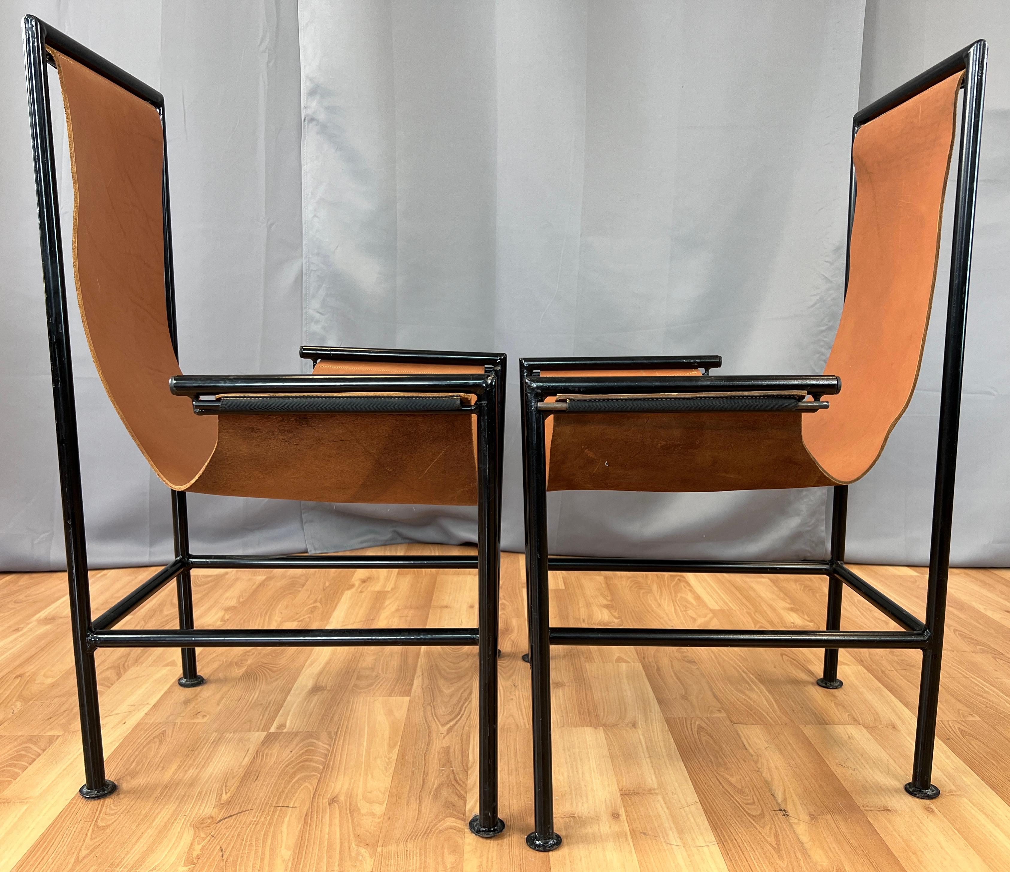 Pair Circa 1970s T-Style Brown Leather Sling Chairs 4