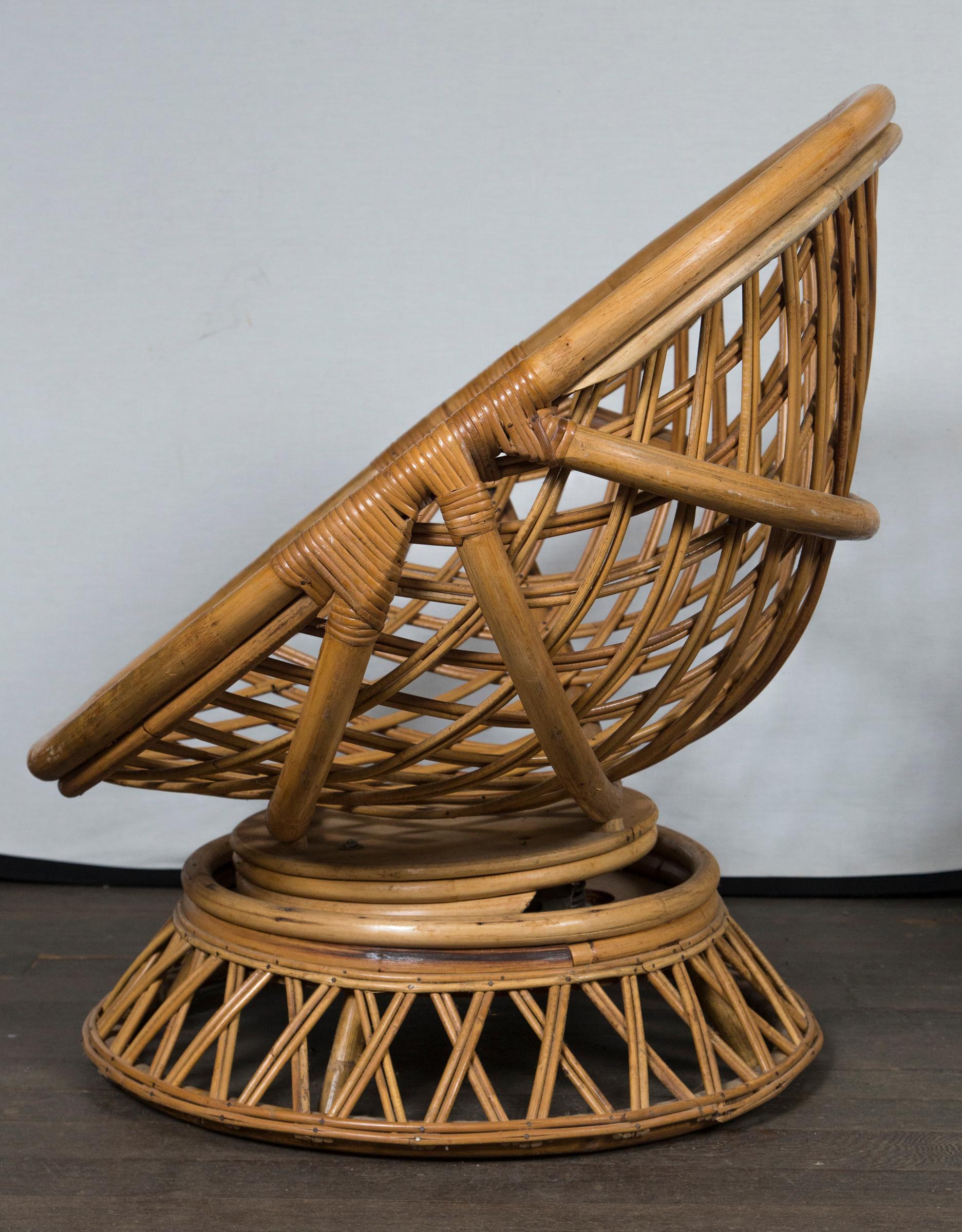 Hong Kong Pair of Circular Rattan Saucer Chairs