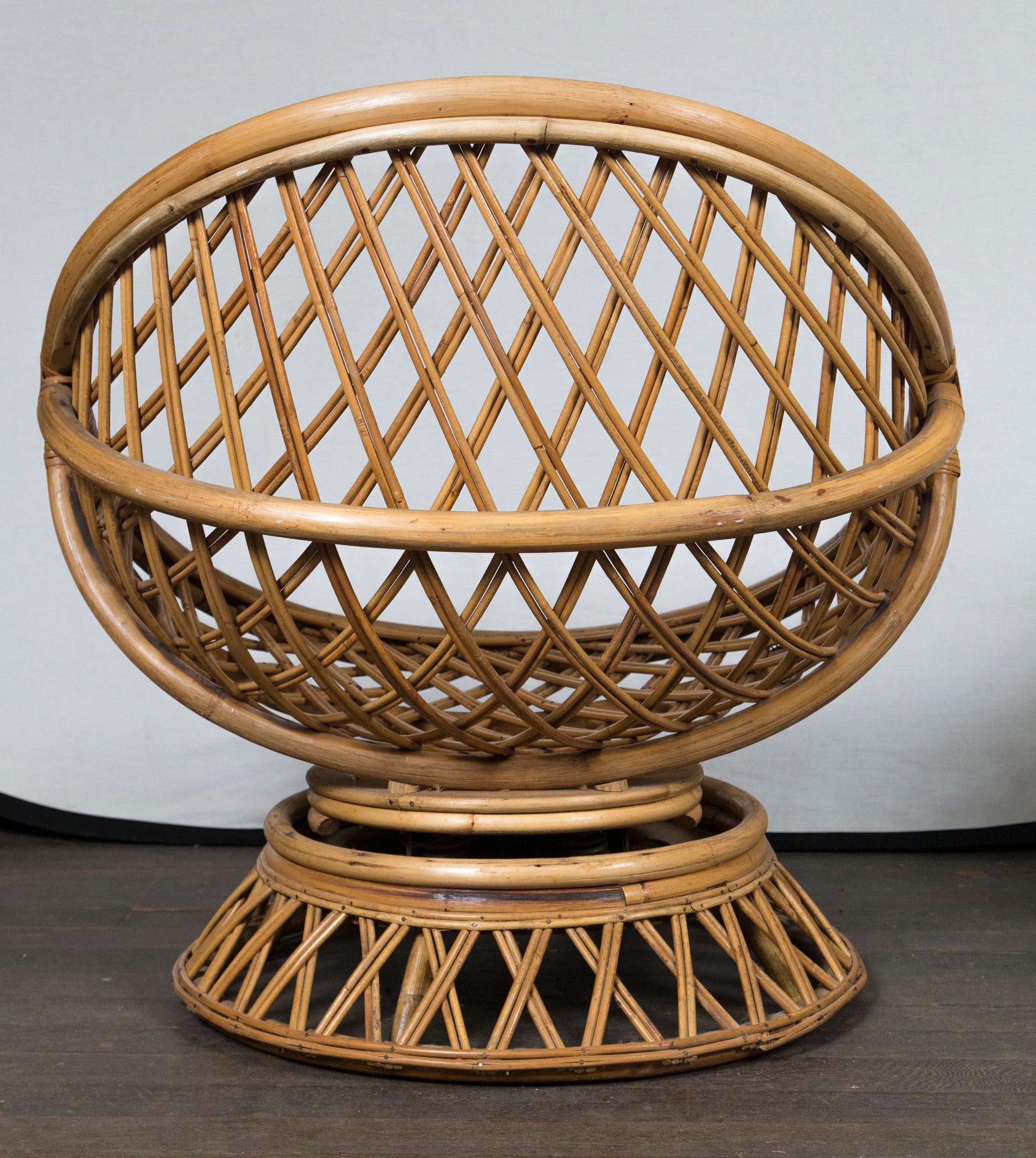 Woven Pair of Circular Rattan Saucer Chairs