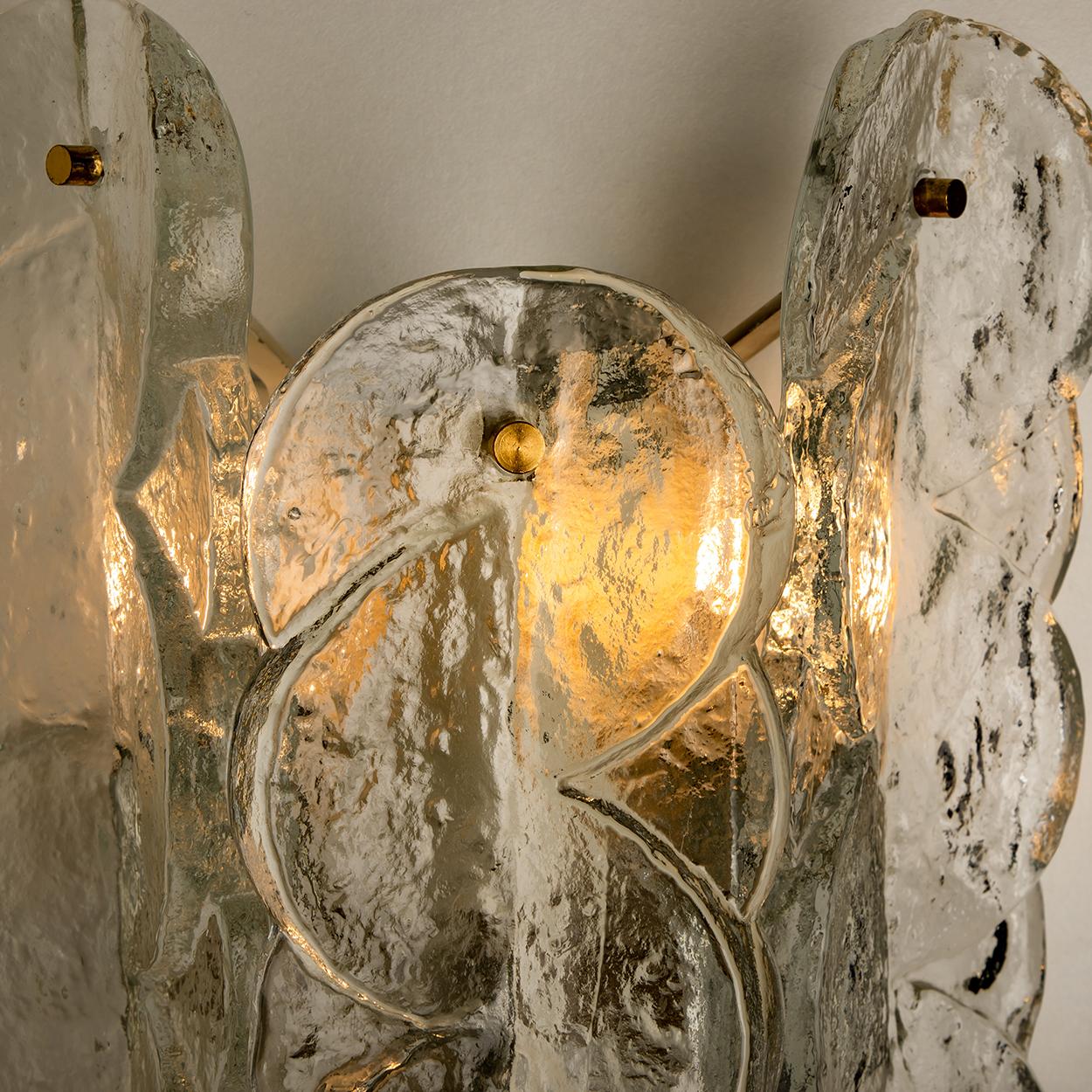 Pair Citrus Swirl Clear Glass Wall Lights or Sconces from J.T. Kalmar, 1969 3