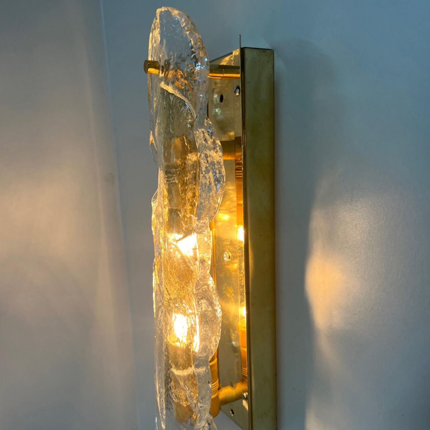 Pair Citrus Swirl Clear Glass Wall Lights or Sconces from J.T. Kalmar, 1969 For Sale 2