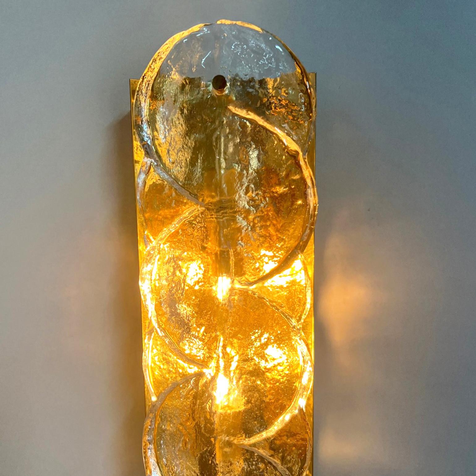 Austrian Pair Citrus Swirl Clear Glass Wall Lights or Sconces from J.T. Kalmar, 1969 For Sale