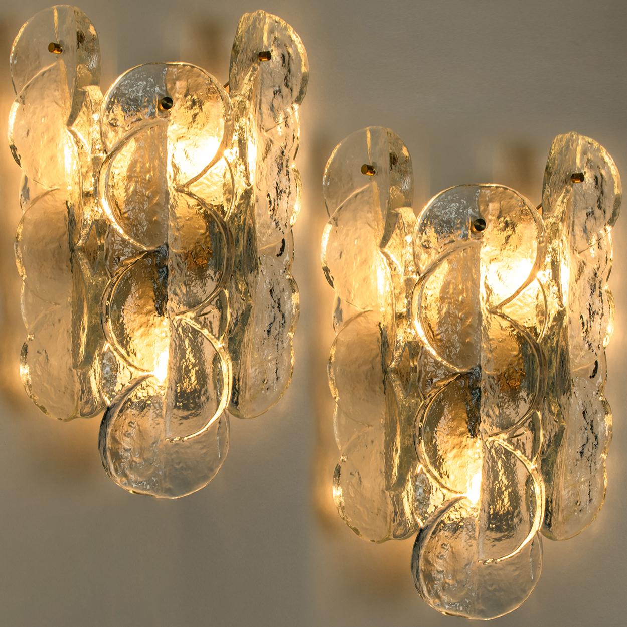 Mid-20th Century Pair Citrus Swirl Clear Glass Wall Lights or Sconces from J.T. Kalmar, 1969