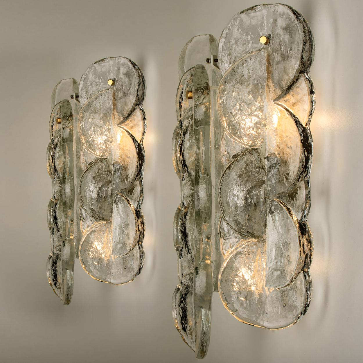 Metal Pair Citrus Swirl Clear Glass Wall Lights or Sconces from J.T. Kalmar, 1969