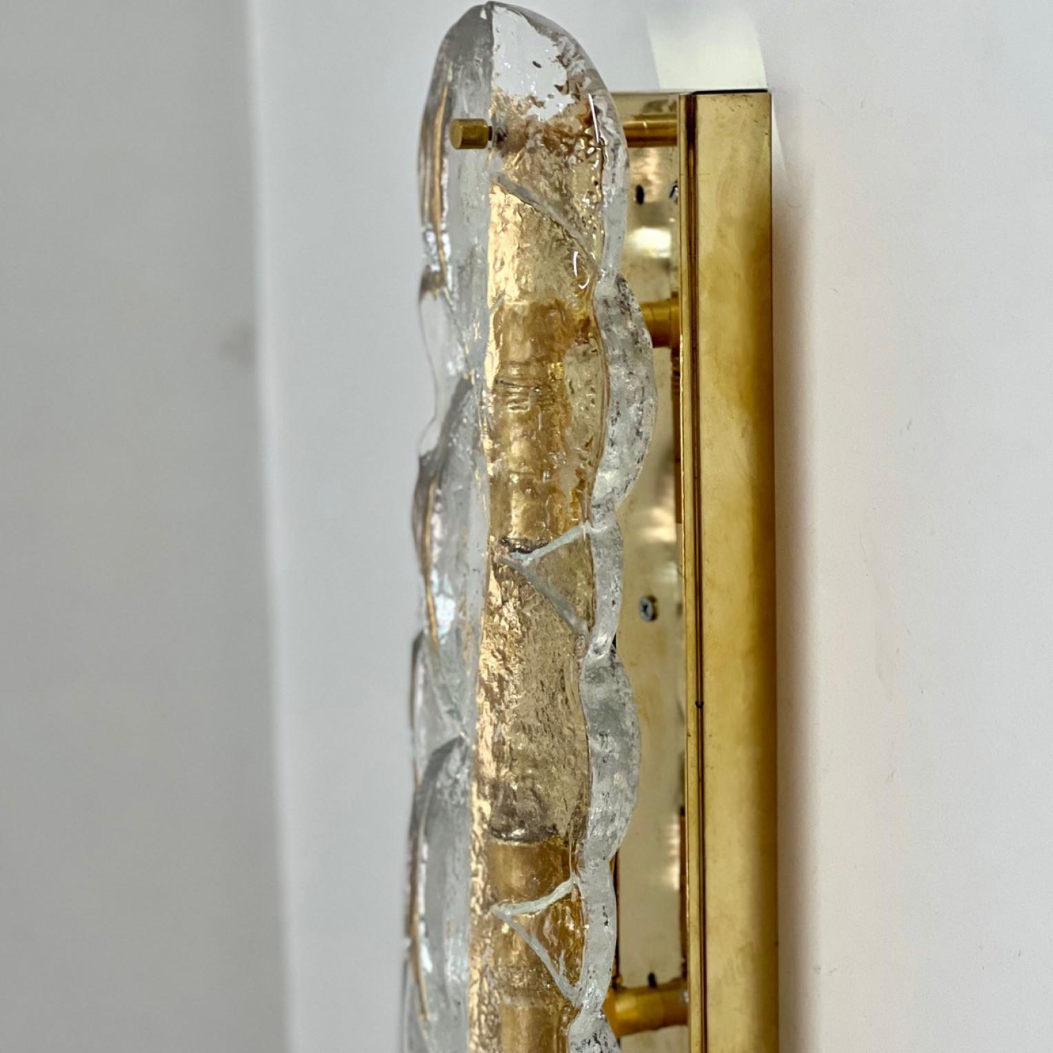 Mid-20th Century Pair Citrus Swirl Clear Glass Wall Lights or Sconces from J.T. Kalmar, 1969 For Sale