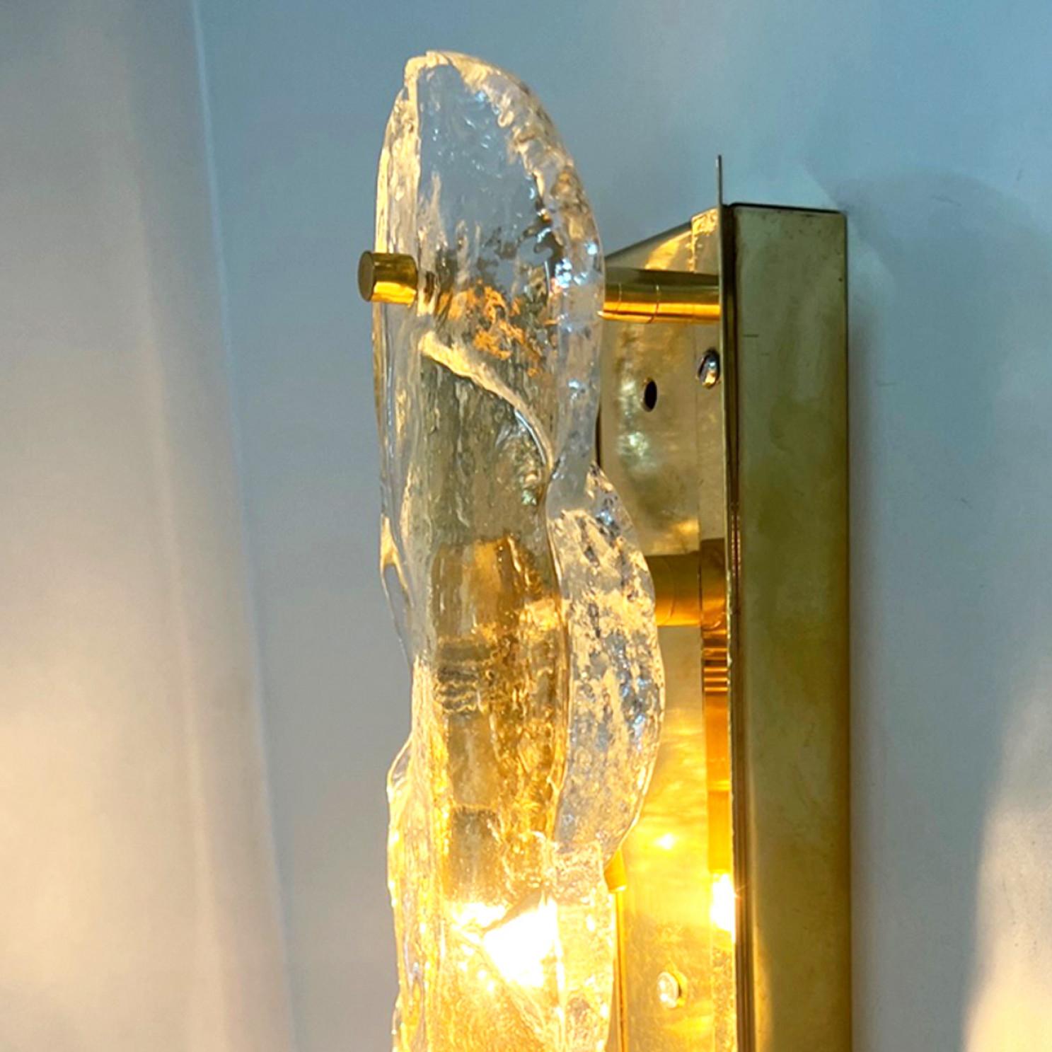 Metal Pair Citrus Swirl Clear Glass Wall Lights or Sconces from J.T. Kalmar, 1969 For Sale