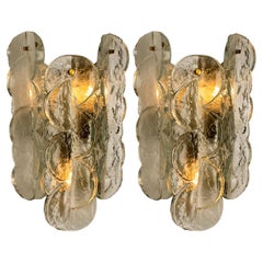 Pair Citrus Swirl Clear Glass Wall Lights or Sconces from J.T. Kalmar, 1969