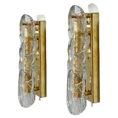 Pair Citrus Swirl Clear Glass Wall Lights or Sconces from J.T. Kalmar, 1969