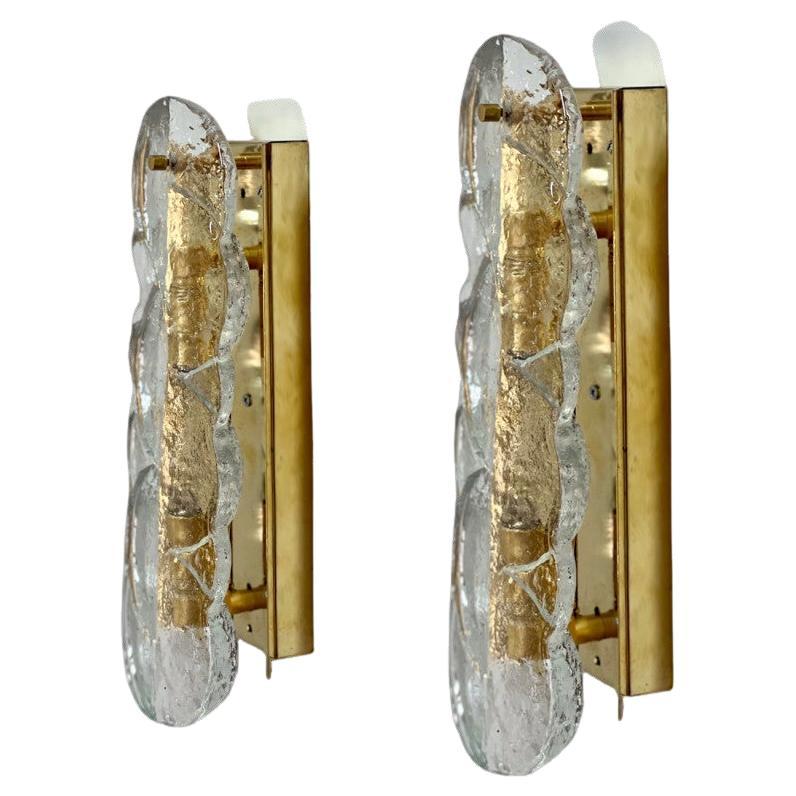 Pair Citrus Swirl Clear Glass Wall Lights or Sconces from J.T. Kalmar, 1969 For Sale