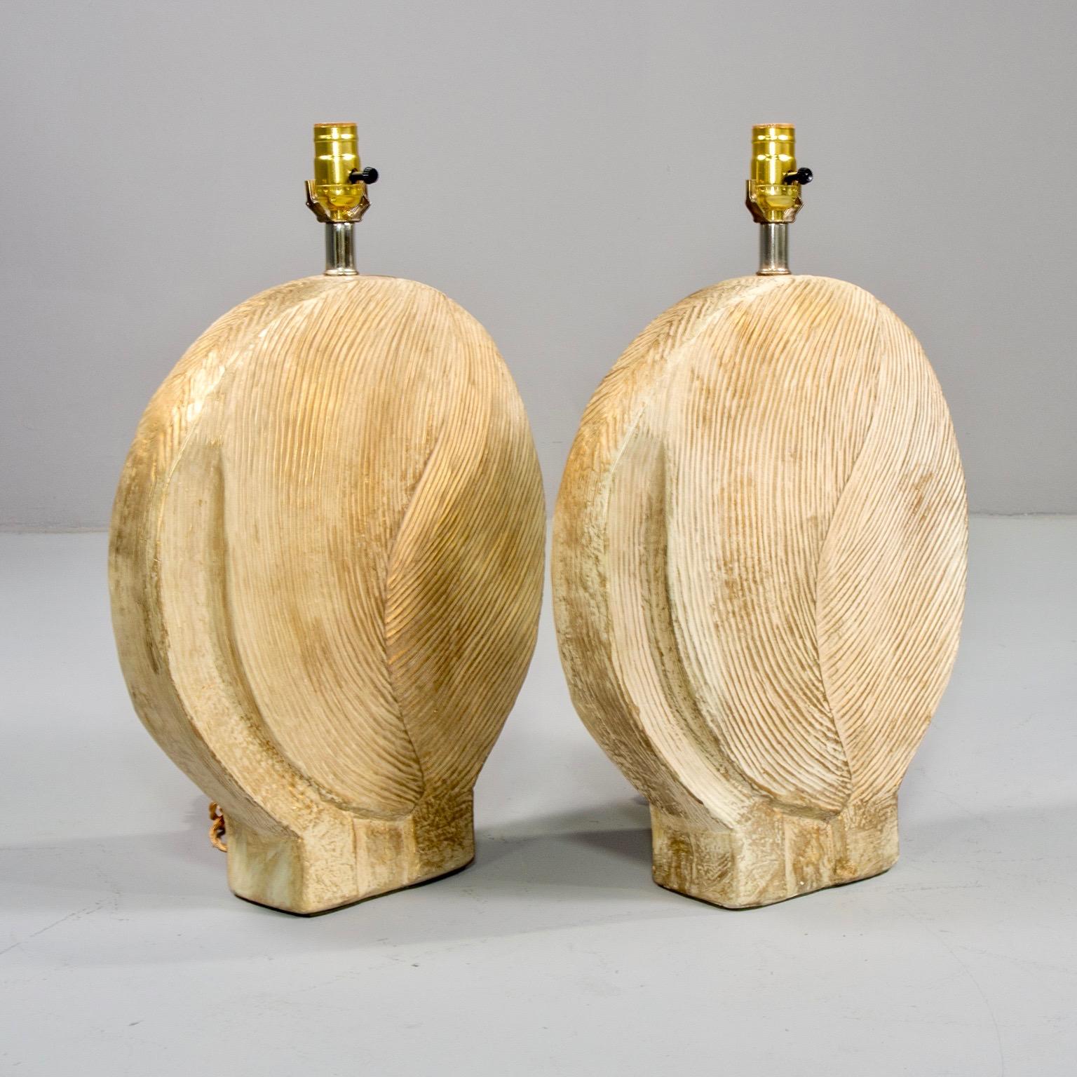Glazed Pair of Clam Shell Form Lamps with Gilded Glaze