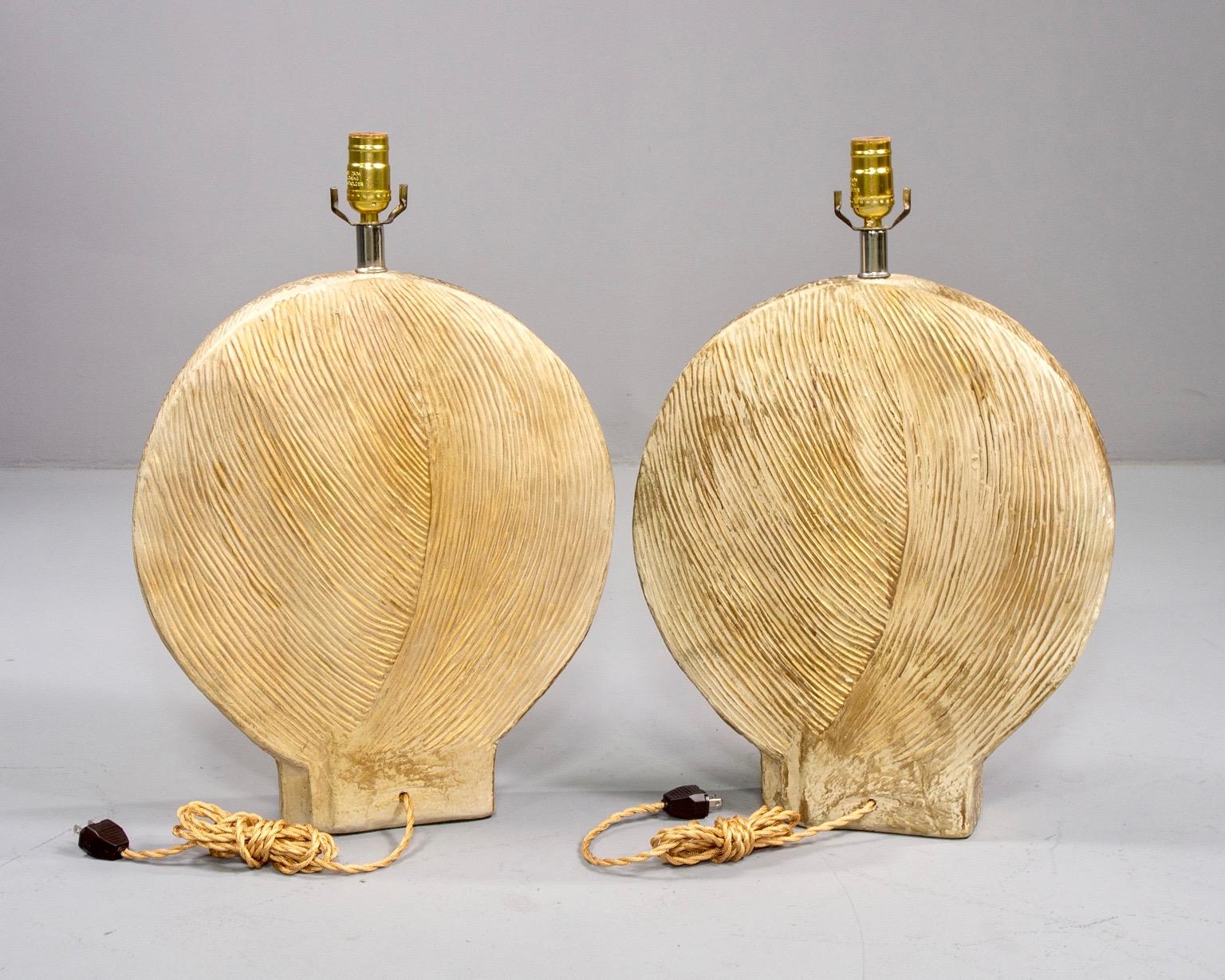Contemporary Pair of Clam Shell Form Lamps with Gilded Glaze
