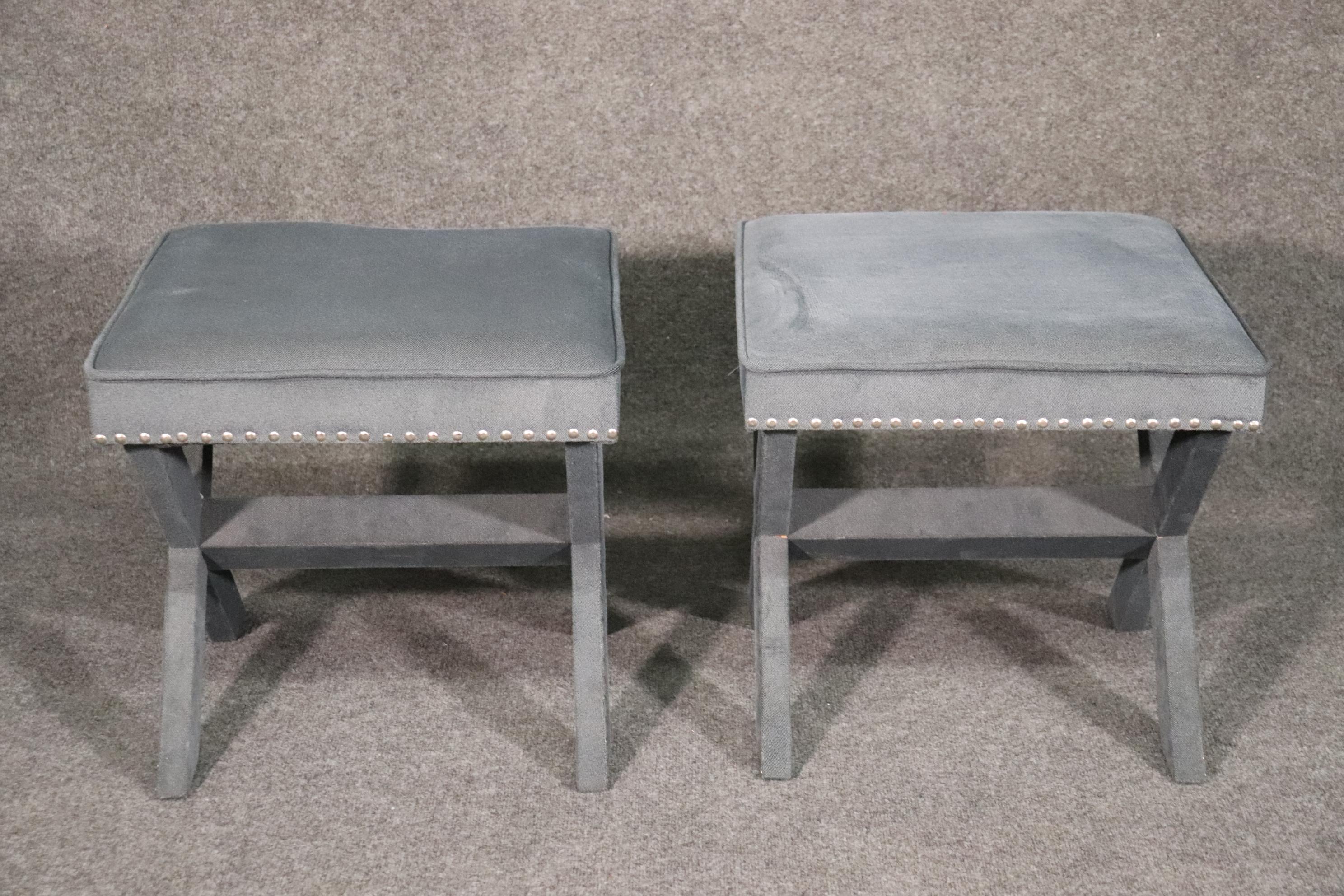 Mid-Century Modern Pair of Classic Contemporary Dorothy Draper Style X Form Benches Stools For Sale