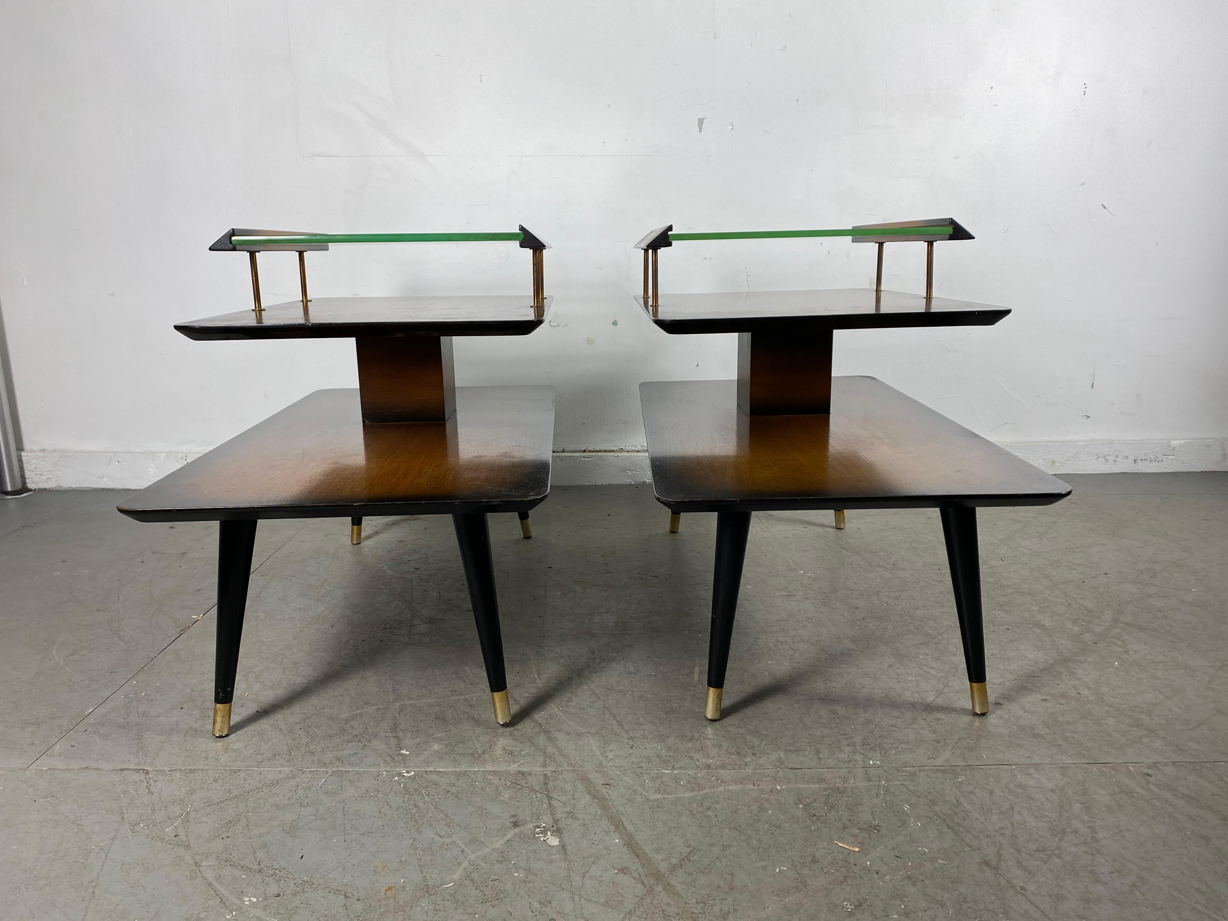 Brass Pair Classic Mid-Century Modern End Tables by James Philip Co. For Sale