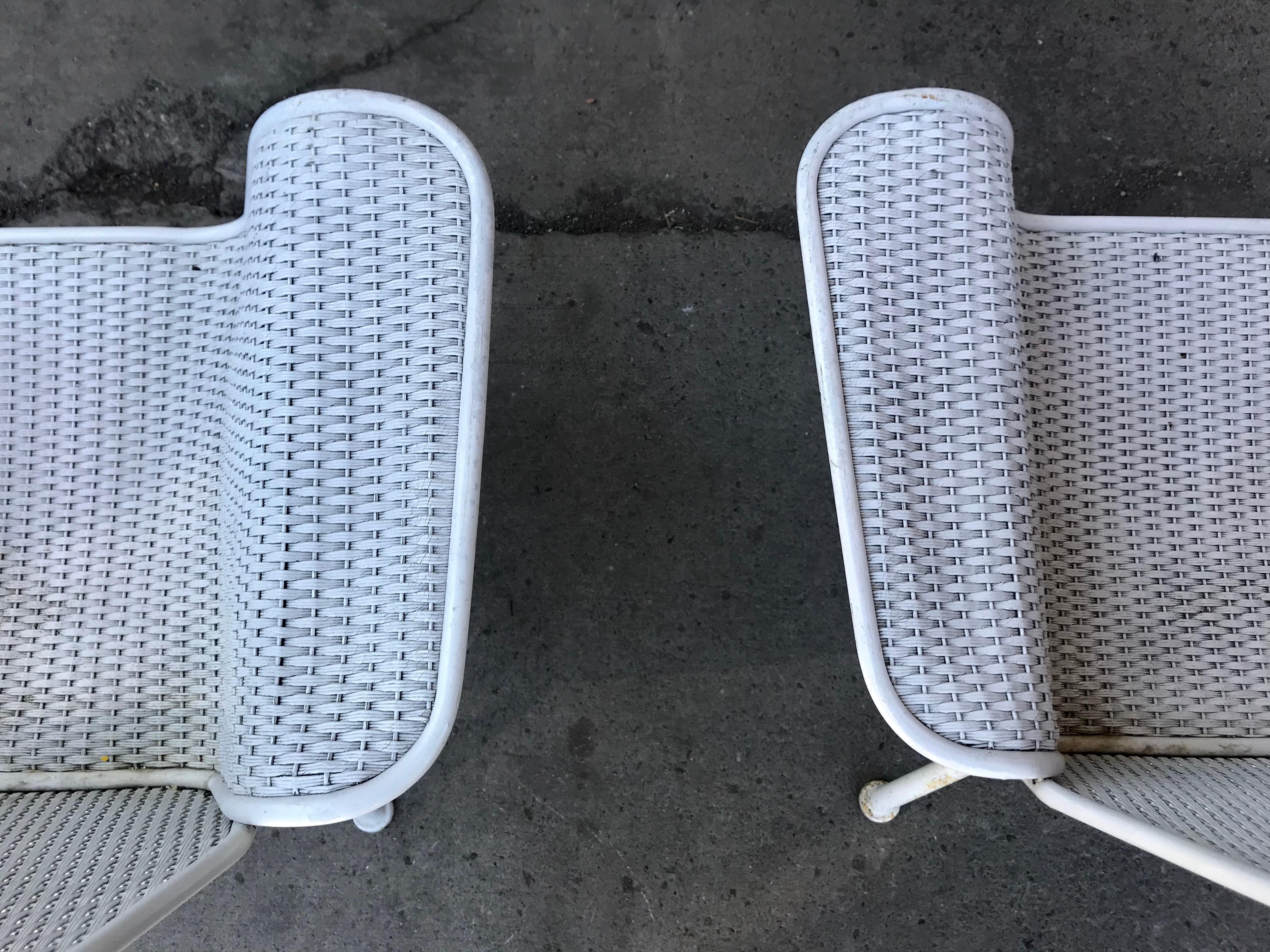 Pair of Mid-Century Modern Wicker and Metal Outdoor Lounge Chairs, Woodard 5