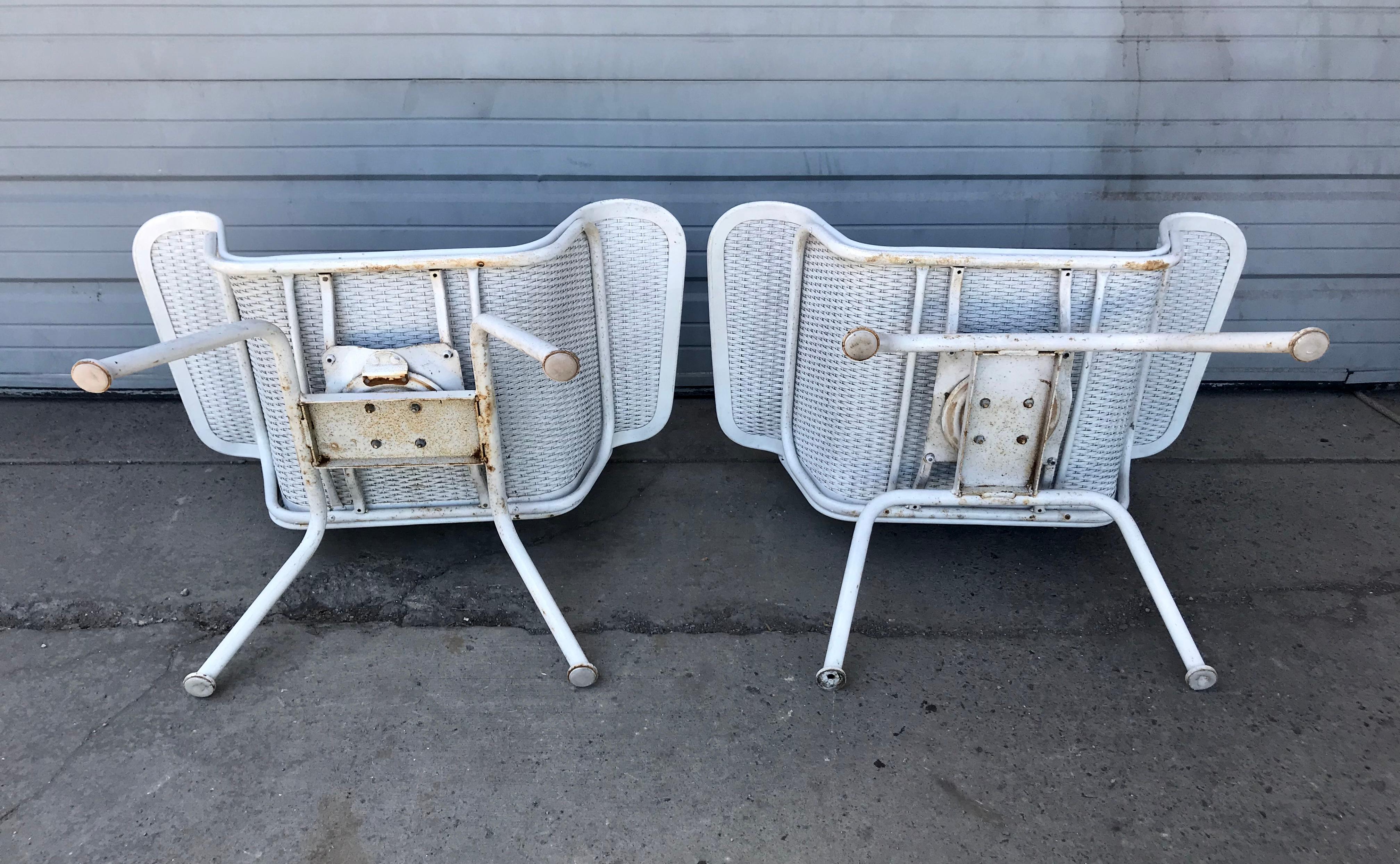 Pair of Mid-Century Modern Wicker and Metal Outdoor Lounge Chairs, Woodard 6