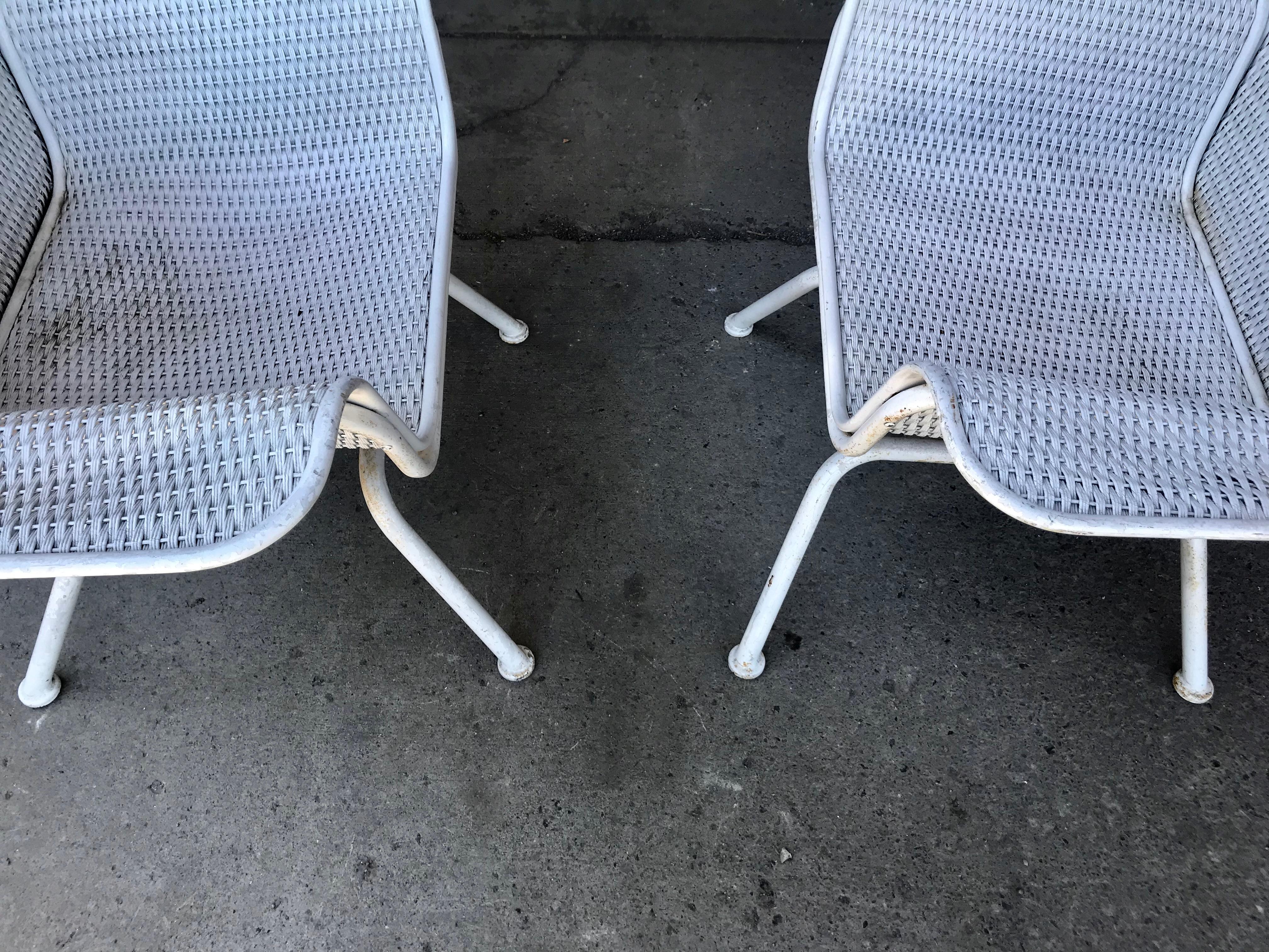 Pair of Mid-Century Modern Wicker and Metal Outdoor Lounge Chairs, Woodard 7