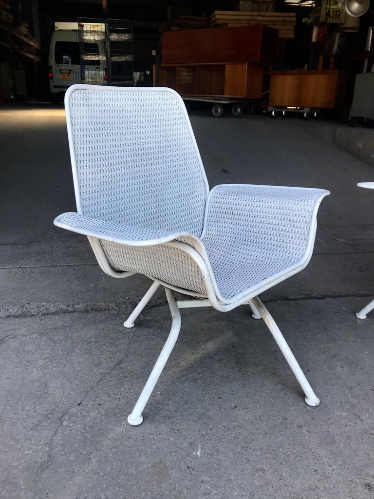 Pair of MidCentury Modern Wicker and Metal Outdoor Lounge Chairs