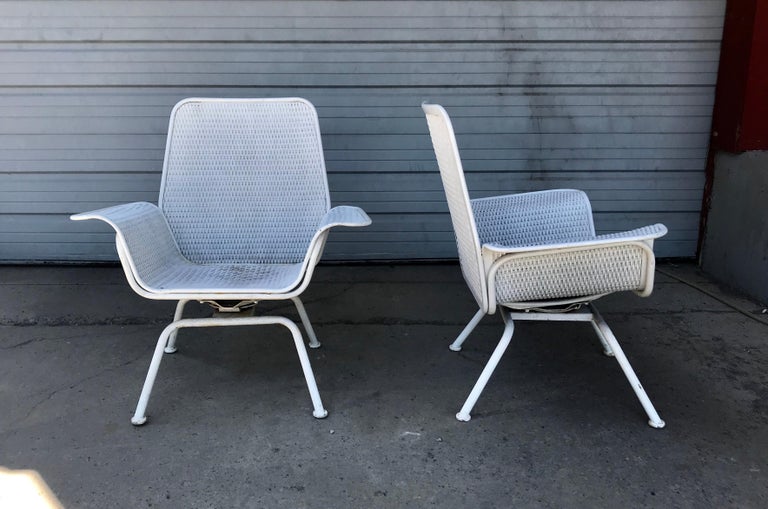 Pair of MidCentury Modern Wicker and Metal Outdoor Lounge Chairs