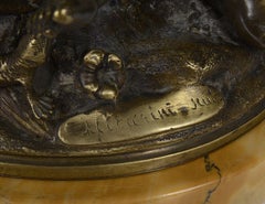 Pair Classical 19th Bronze Putti Seated on a Rock