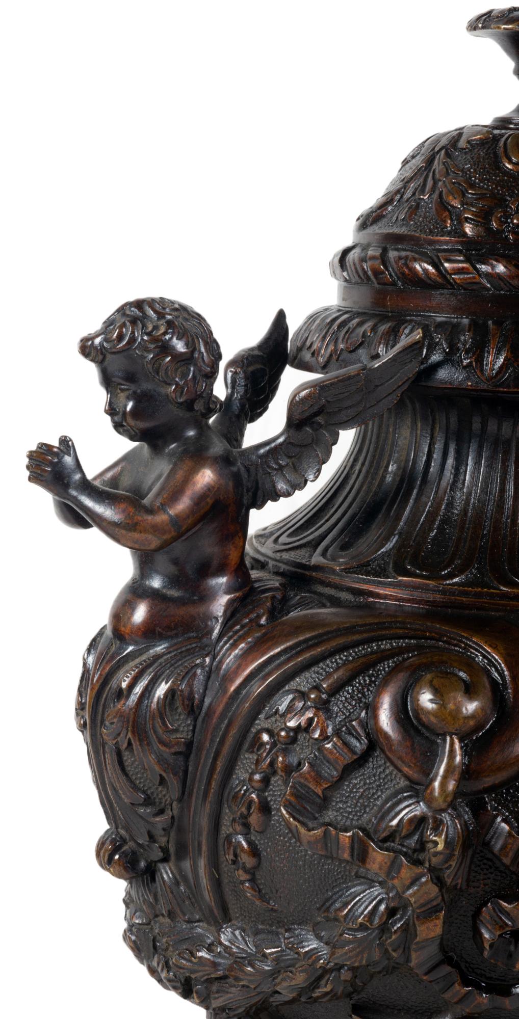 Pair of Classical 19th Century Bronze Urns 5