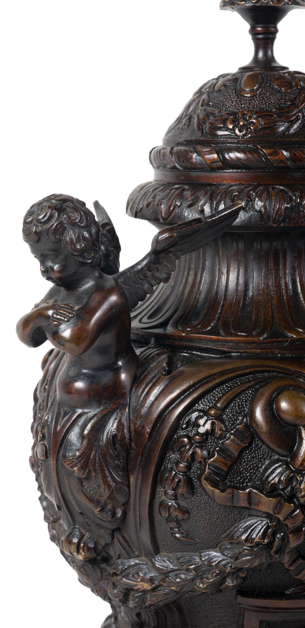 French Pair of Classical 19th Century Bronze Urns