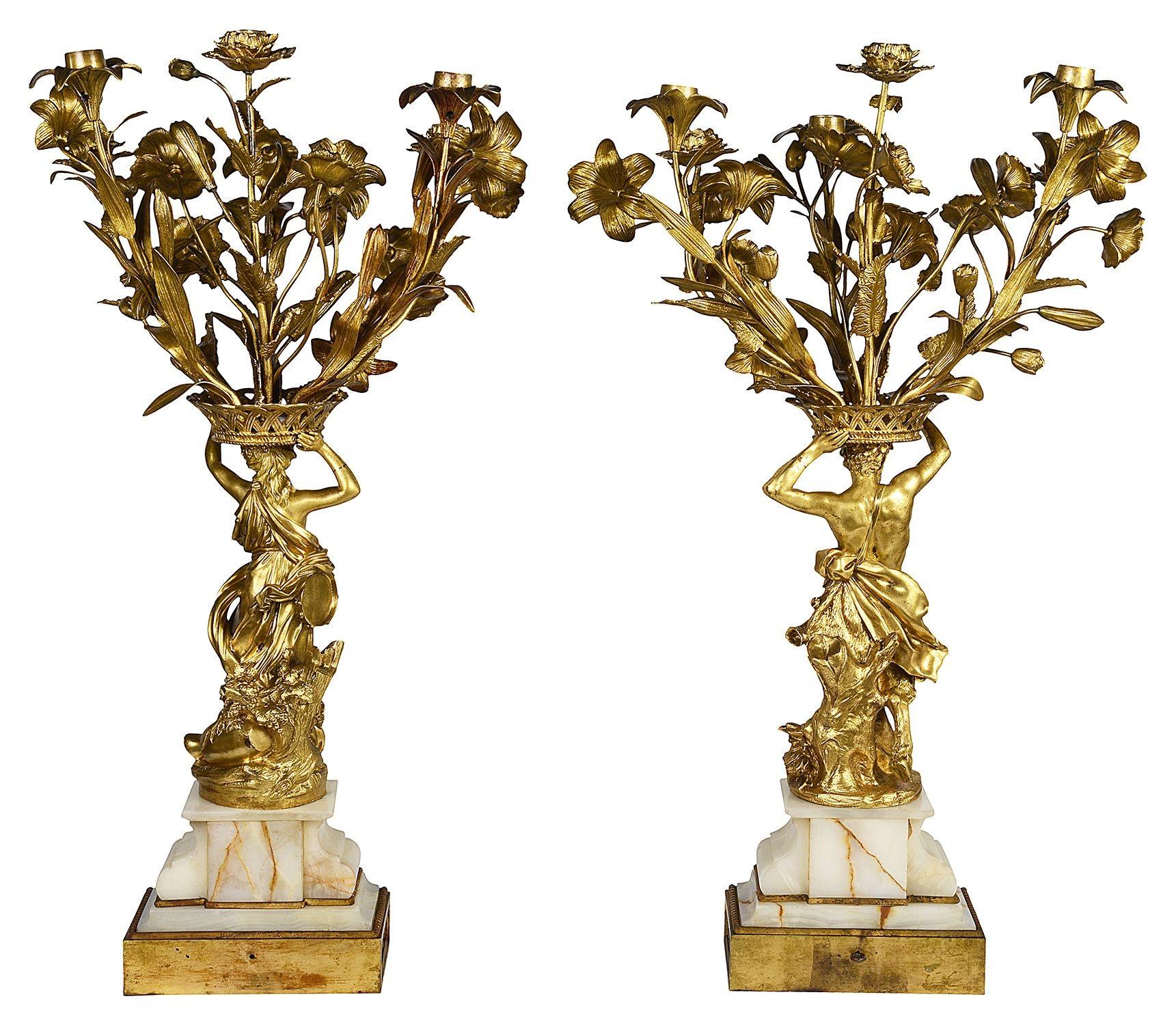 Pair Classical 19th Century Gilded Ormolu Candelabra In Good Condition For Sale In Brighton, Sussex