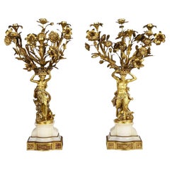 Pair Classical 19th Century Gilded Ormolu Candelabra