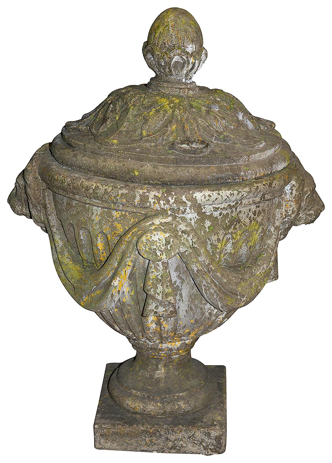 Classical Greek Pair Classical 19th Century Lidded Garden Urns For Sale
