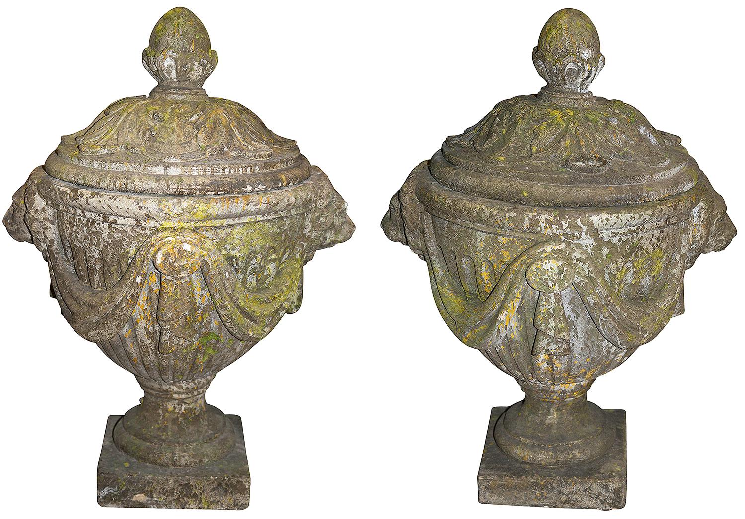 English Pair Classical 19th Century Lidded Garden Urns For Sale