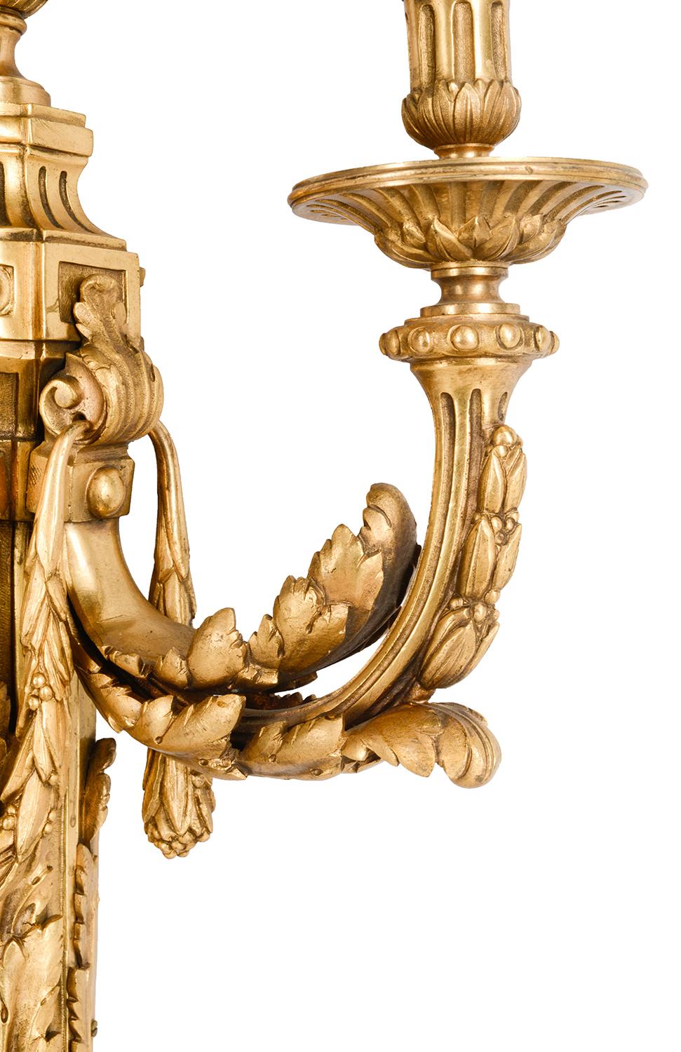 Pair of Classical 19th Century Louis XVI Style Ormolu Wall Lights For Sale 1