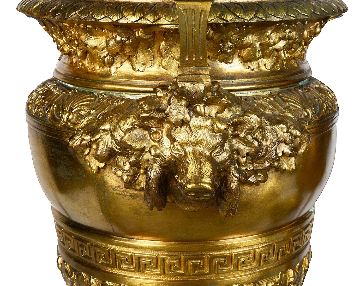 Gilt Pair classical 19th Century Ormolu urns. after Balling for Versailles For Sale