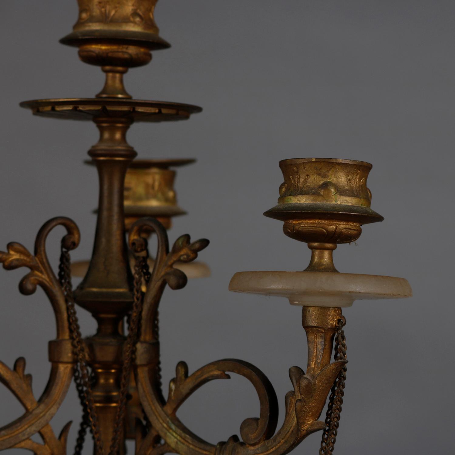 Pair of Classical Alabaster and Gilt Metal 4-Light Candelabra, circa 1880 In Good Condition In Big Flats, NY