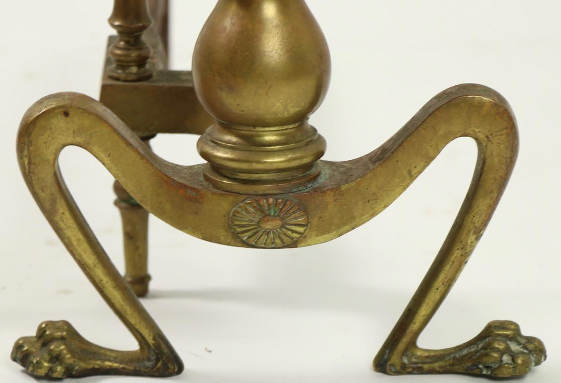 American Classical Pair of Classical Brass Andirons For Sale