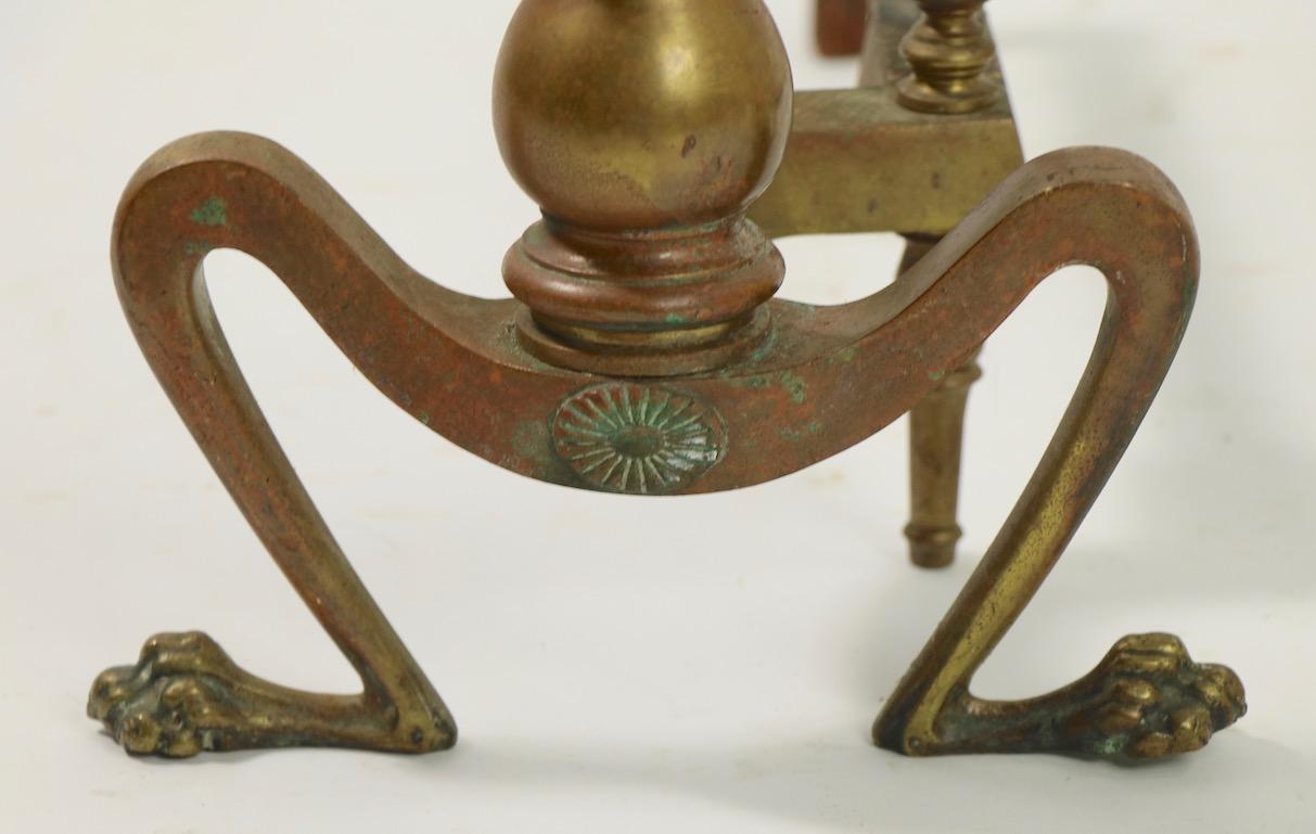 American Pair of Classical Brass Andirons For Sale